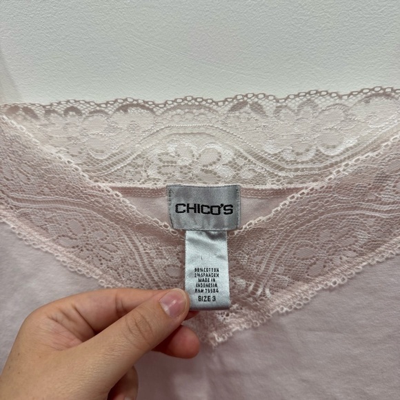 Vintage Chico’s Light Pink Lace Trim Camisole Tank Top Cotton Size 3 Y2K - Picture 4 of 6